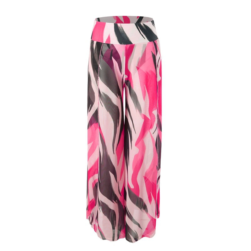 Women'S Bikini Set With Printed Pants - Polyester Fabric