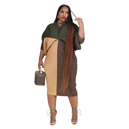 Fashion Batwing Sleeve Printed V-Neck Dress