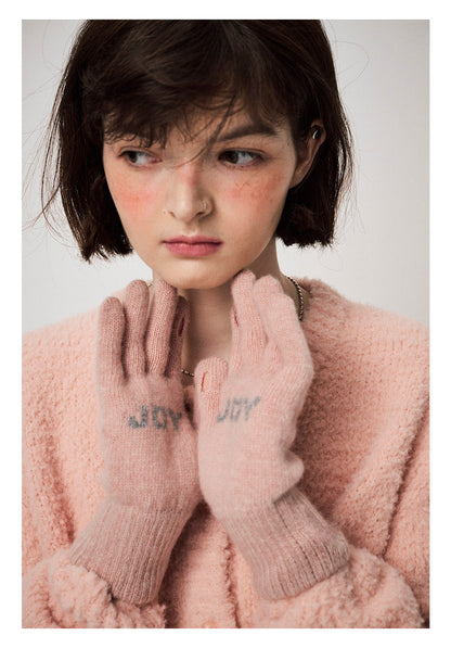 Letter Jacquard Color Block Knit Gloves