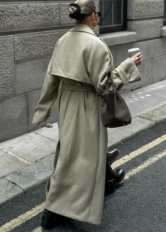 Oversized Wool Blend Coat With Waist Tie
