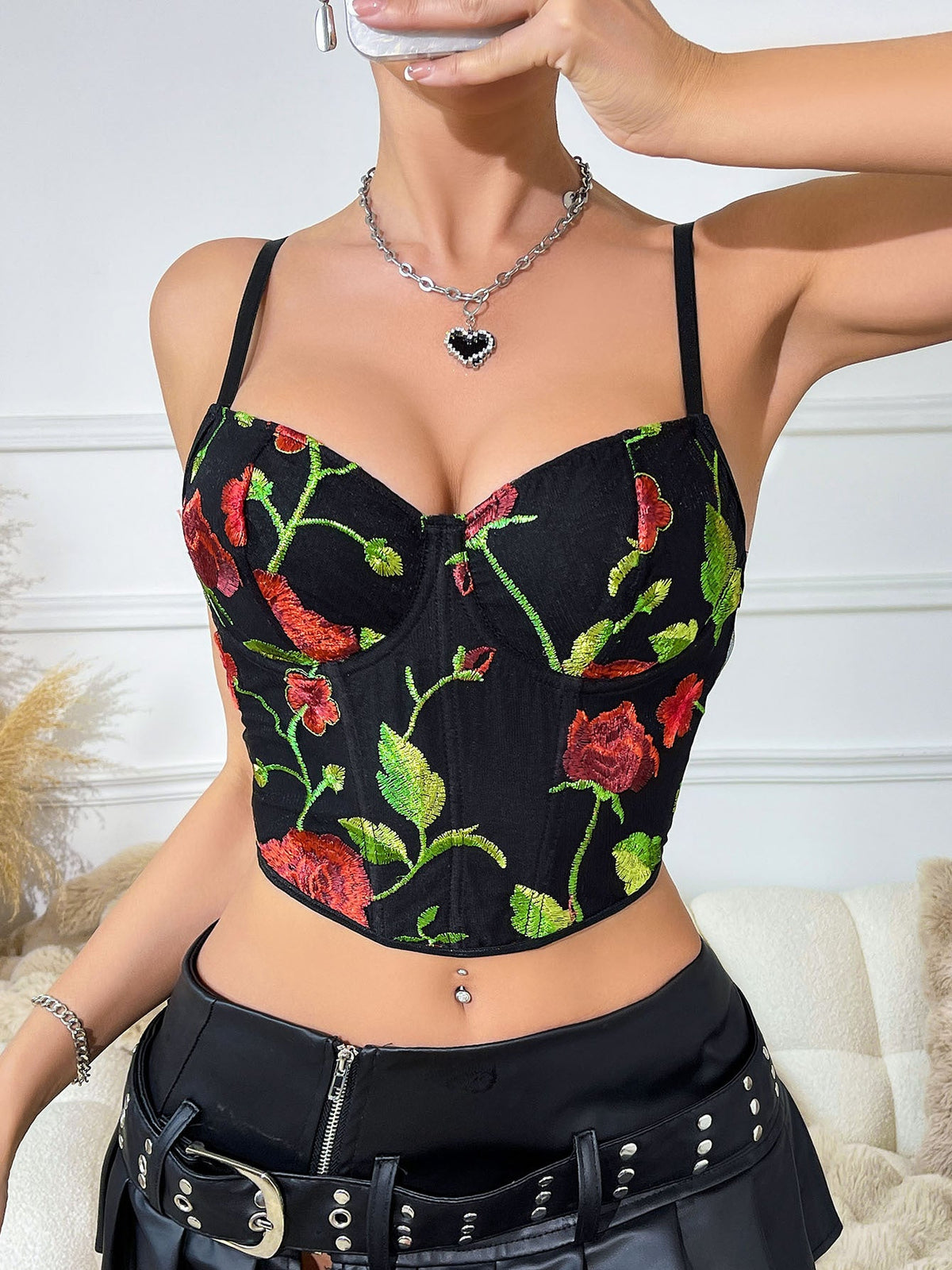 Sexy Floral Embroidery Corset Crop Top For Easter