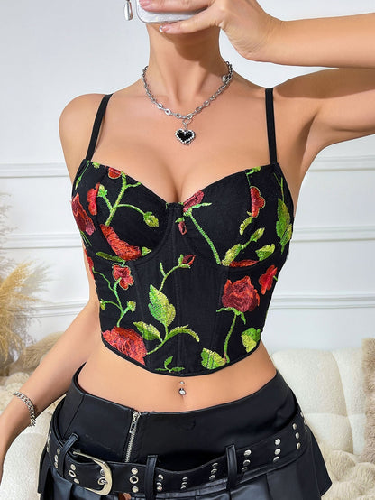 Sexy Floral Embroidery Corset Crop Top For Easter