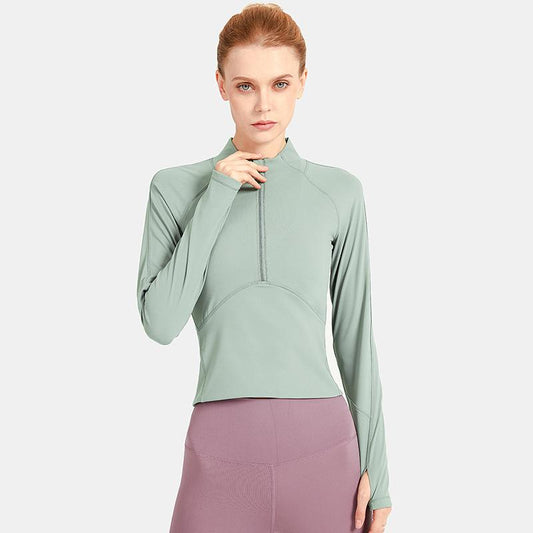 Fitness Yoga Wear Women'S Stand-Up Collar Zipper Slim Long Sleeve Outdoor Running Breathable Quick-Drying Sports Yoga Top