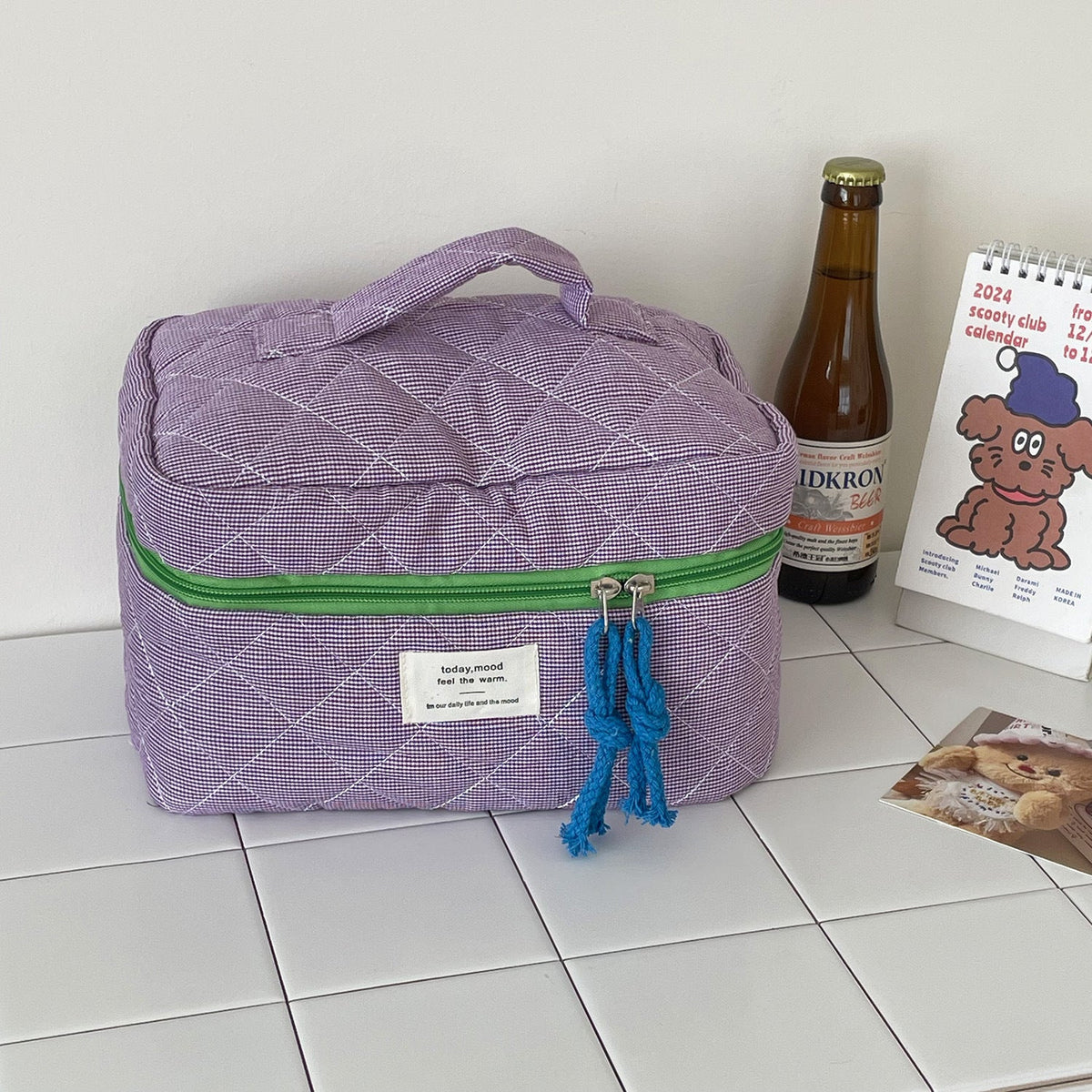 Classic Plaid Cosmetic Bag Minimalist Travel Pouch