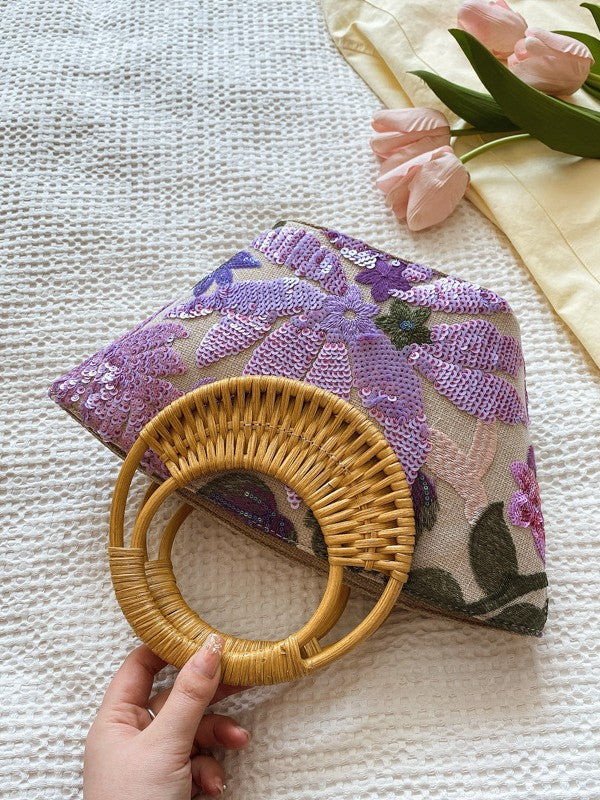 Sparkling Sequin Bamboo Bag Chic Embroidered Tote