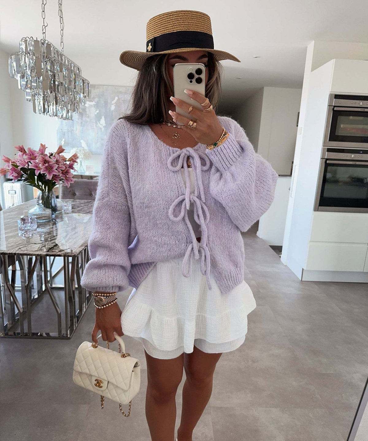 Crew Neck Lace-Up Knitted Cardigan Jacket Autumn And Winter New Solid Color Commuting Simple Sweater Women