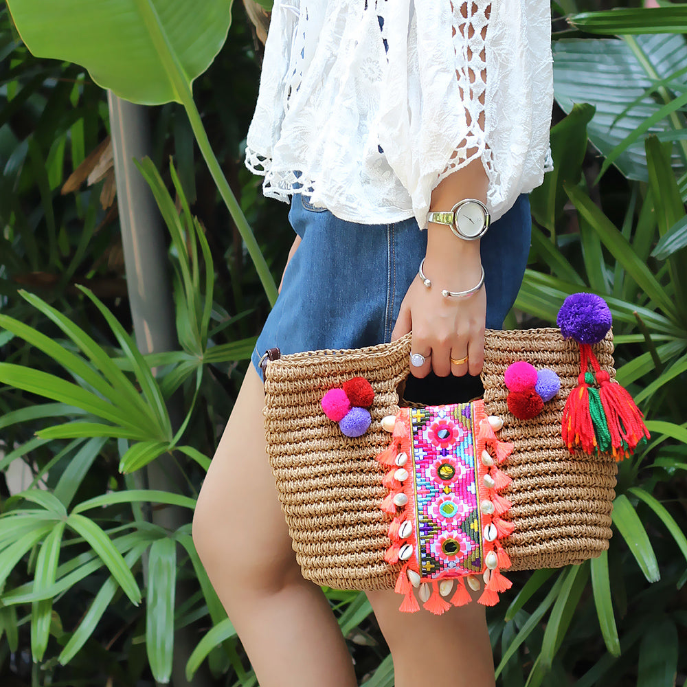 Summer Straw Bag Woven Tassel Fresh Travel Beach Holiday Portable Shoulder Messenger Bag