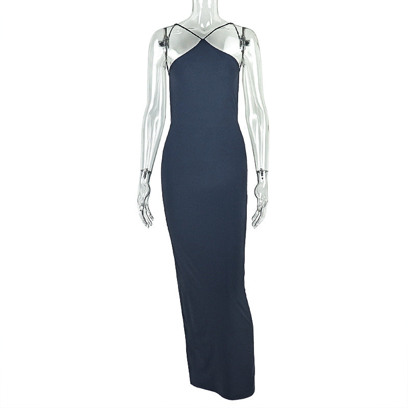 Elegant Sleeveless Black Bodycon Dress With Halter Neck