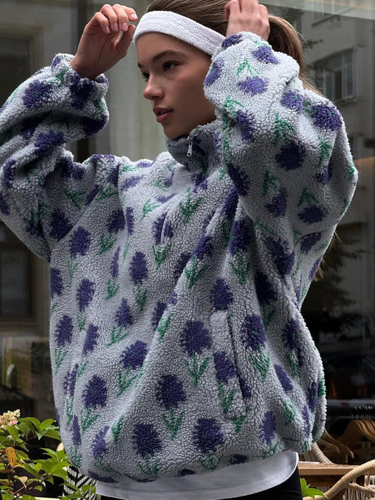 Floral Print Half-Zip Pullover Sweatshirt