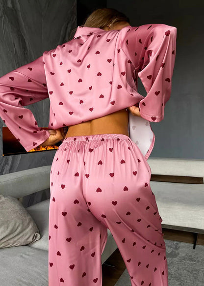 Satin Heart Pajama Set Two Piece Sleepwear
