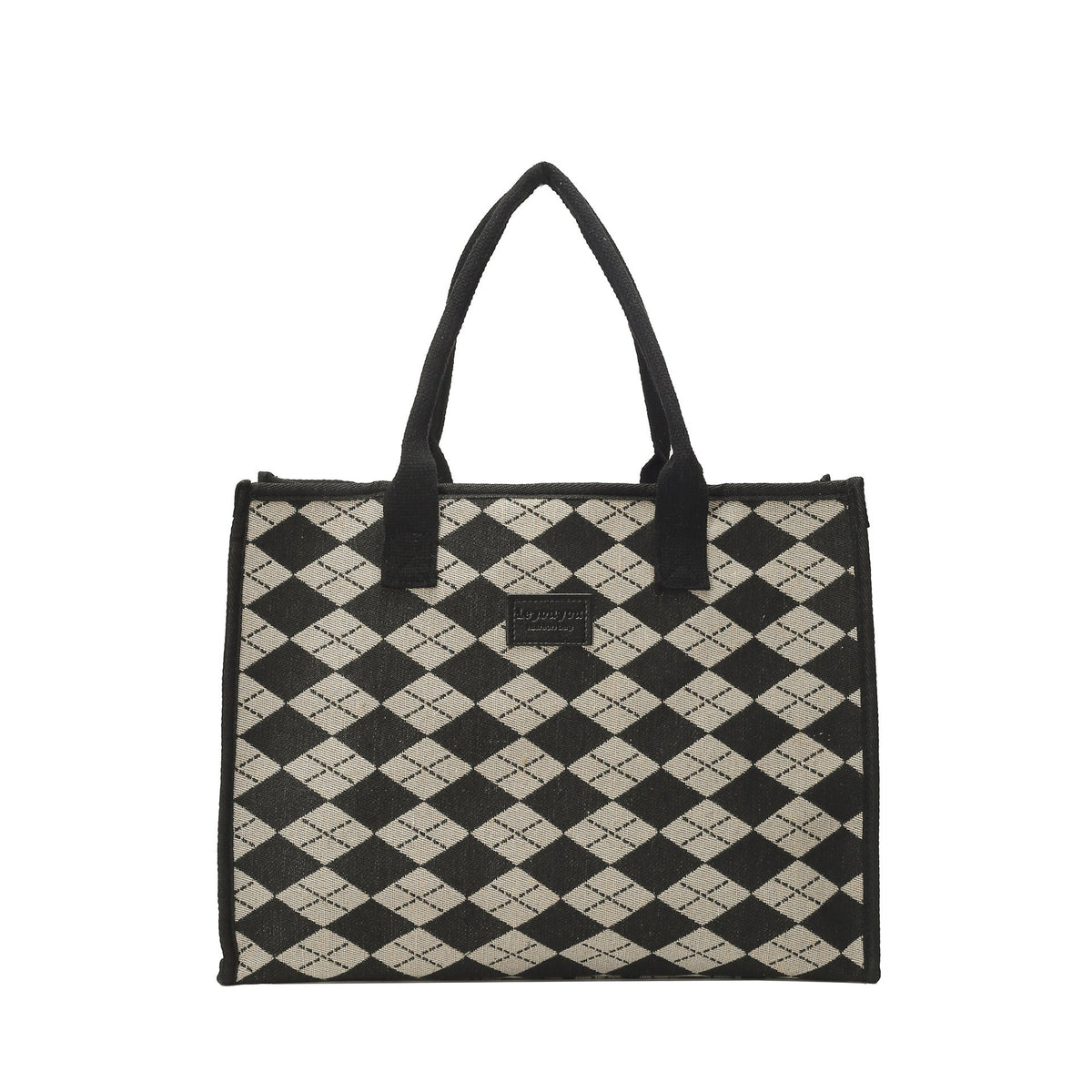 Large Houndstooth Woven Tote Bag Stylish Everyday Shoulder Bag