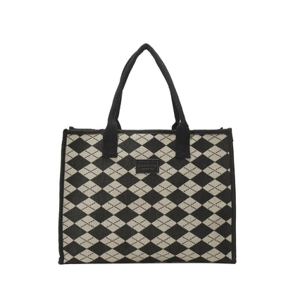 Large Houndstooth Woven Tote Bag Stylish Everyday Shoulder Bag