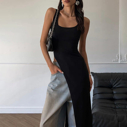 Trendy Sleeveless Midi Dress With Side Slit