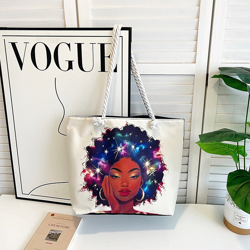 Classic Outdoor Canvas Tote Bag with Cartoon Print