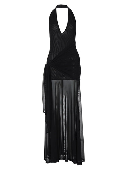 Sexy Hollow Deep V Neck Halter Bodycon Dress