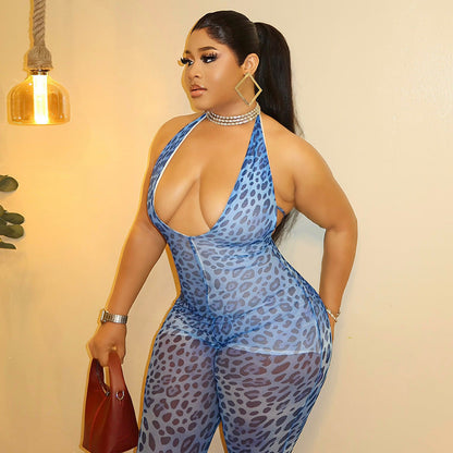 Fashionable Leopard Print Halter Bodysuit For Women