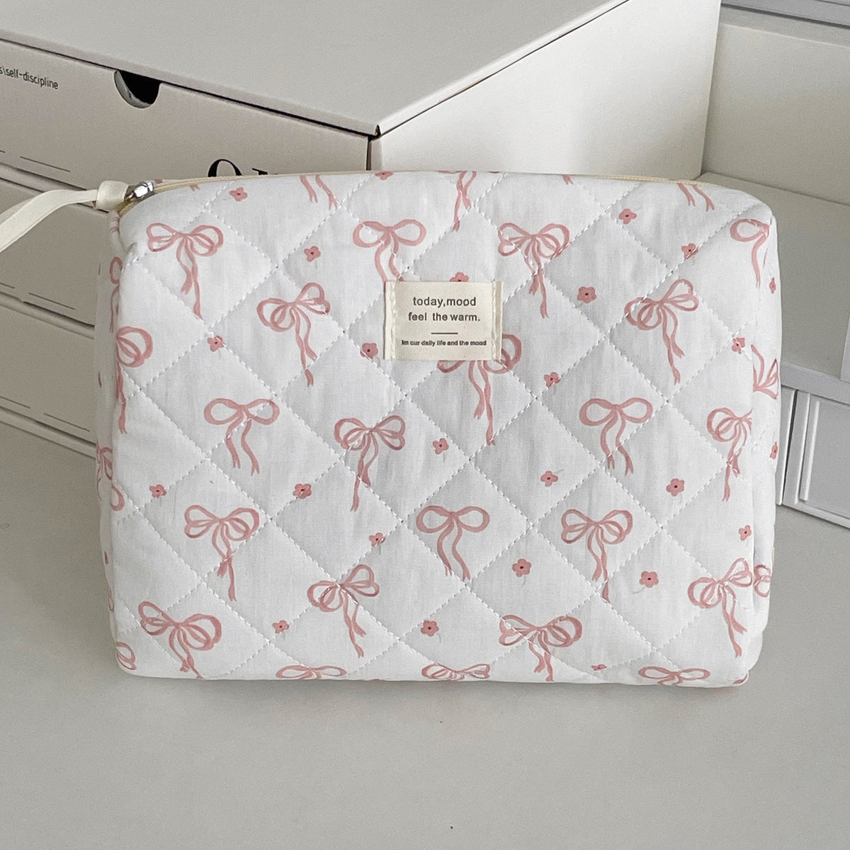 Sweet Bowknot Makeup Bag Quilted Portable Beauty Organizer