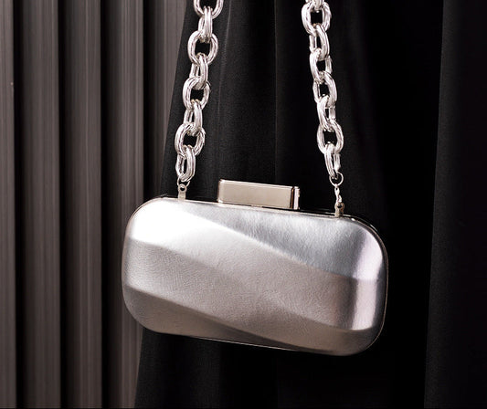 Metallic Evening Clutch Bag Silver Leather Party Bag