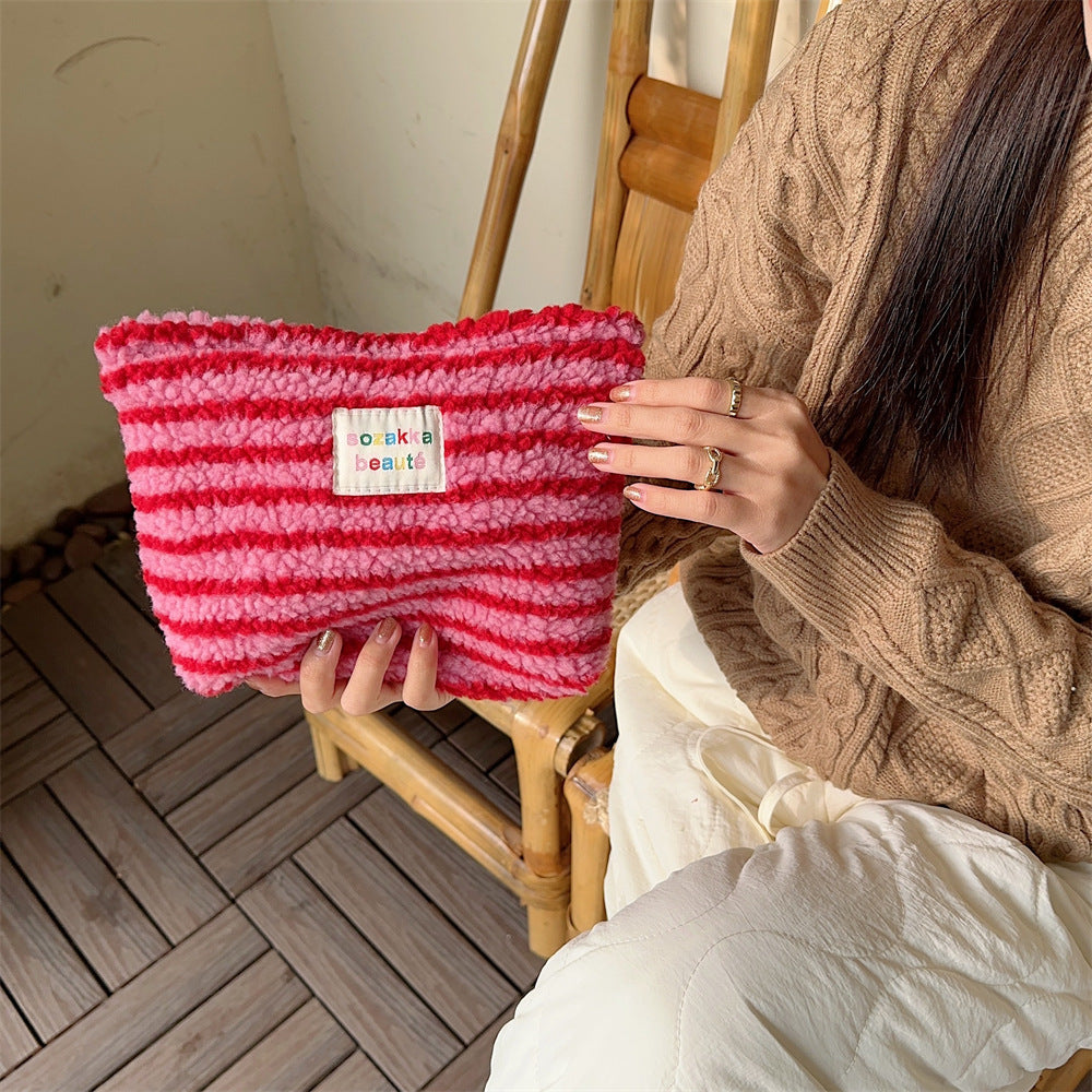 Polka Dot Plushed Large Capacity Make Up Bag