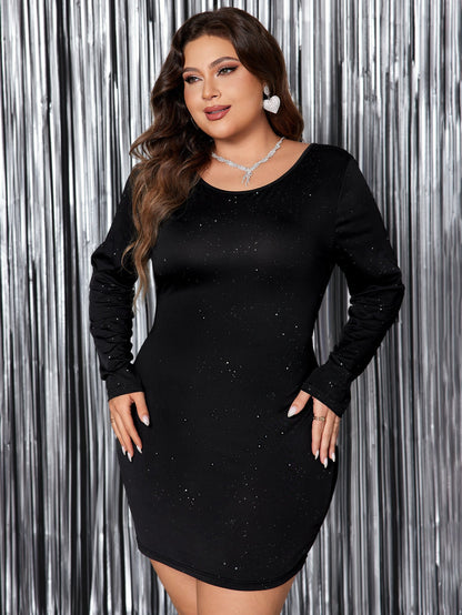 Bow Back Long Sleeve Bodycon Dress Black Plus Size