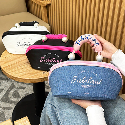 Cute Color Block Large Capacity Makeup Bag