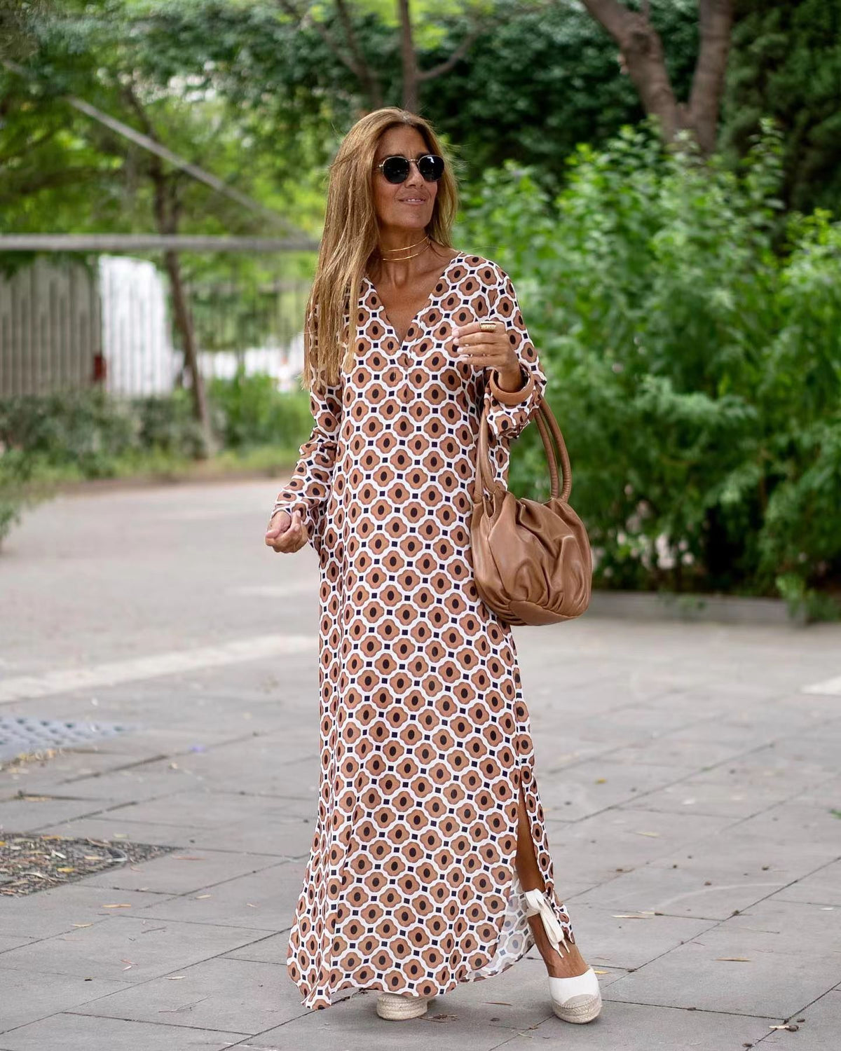 Summer New Products Fashion Printing V-Neck Long Dress Women