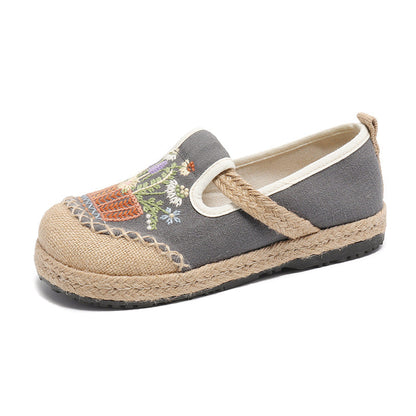 New Ethnic Style Embroidered Cloth Shoes Shallow Mouth One Pedal Low Top Old Beijing Cloth Shoes Woven Round Head Cloth Shoes Women