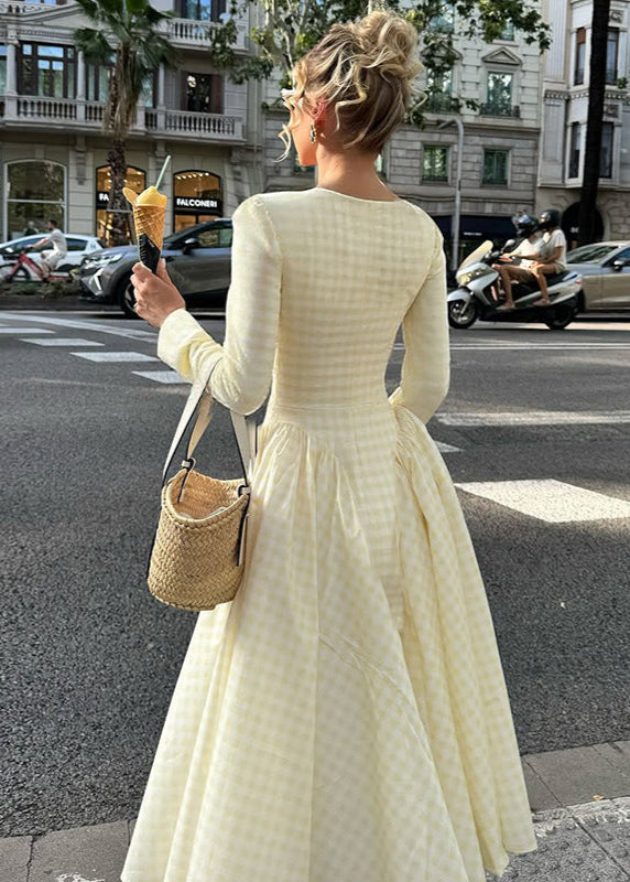 Long Sleeve Midi Dress Lightweight Pink Gingham