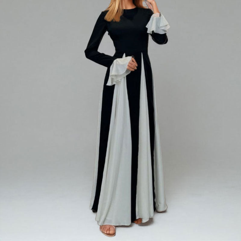 New Women's Casual A-Line Dress Solid Color Pleated Maxi Dress