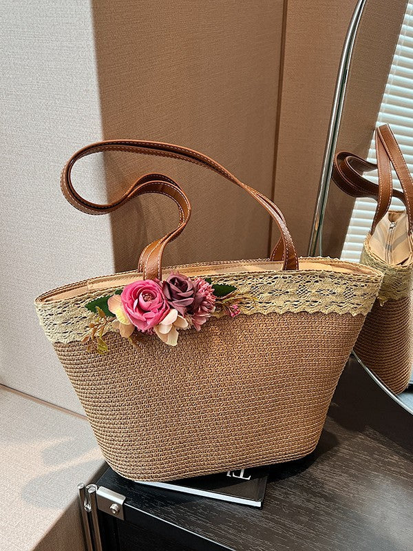 Women's Floral-Sunshine Shoulder Bag Trendy Straw Tote