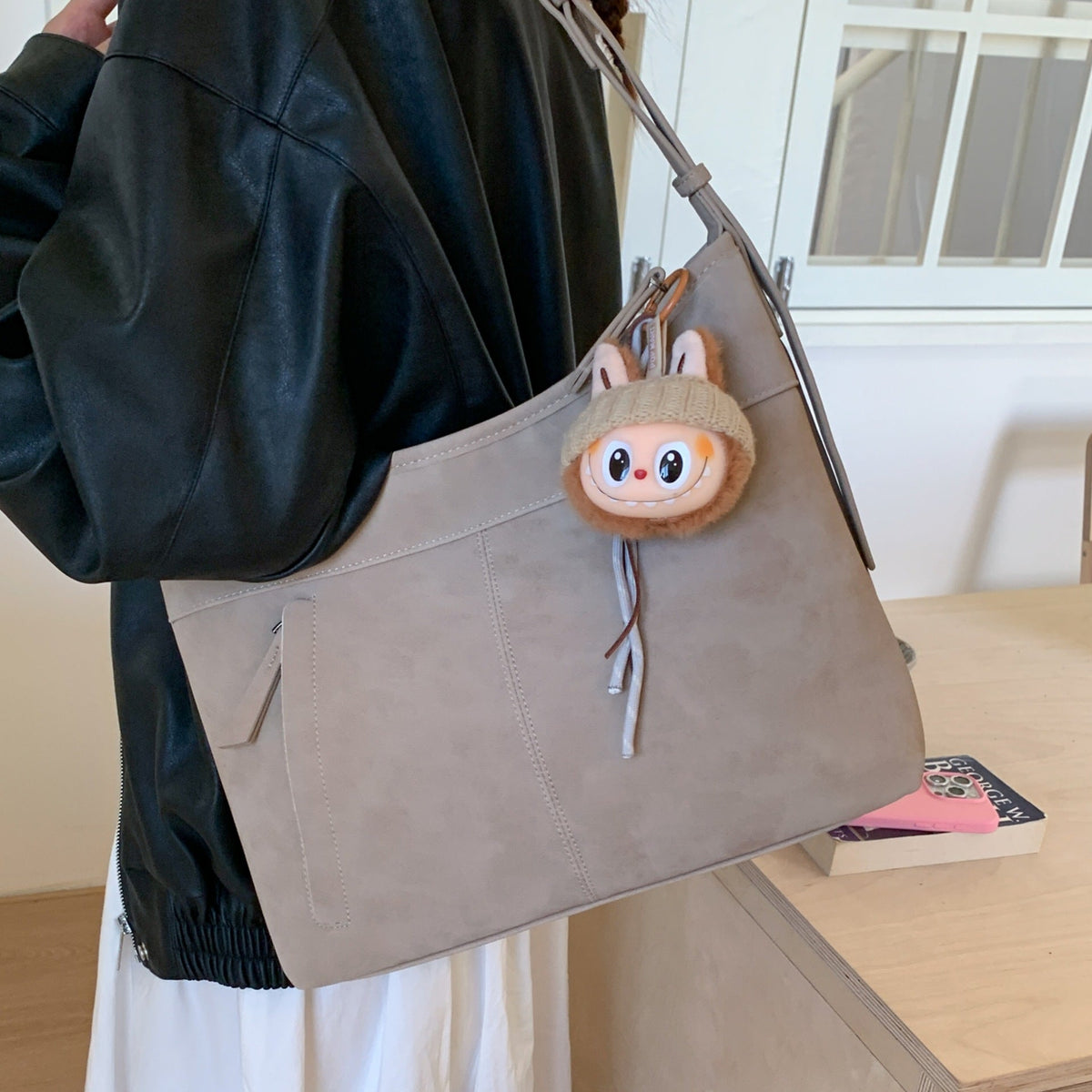 Vintage Style Casual Tote Bag Large Capacity PU Shoulder Bag