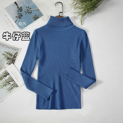 Long Sleeve High Neck Solid Color Sweater Comfortable Casual Wear