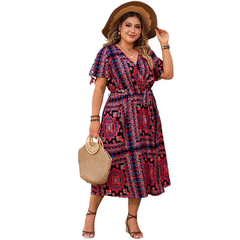 Elegant V-Neck Loose Fit Floral Maxi Dress