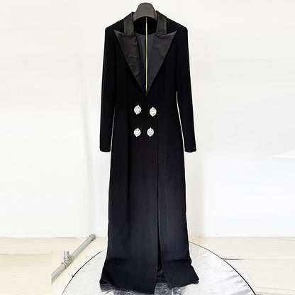 Deep V Neck Blazer Style Open Back Crisscross Maxi Dress