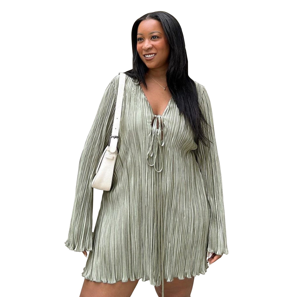 Elegant A-Line Tie Dress With Bell Sleeves