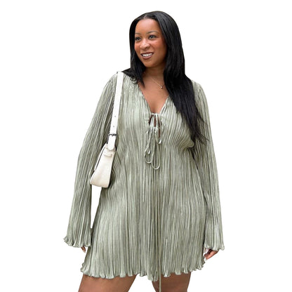 Elegant A-Line Tie Dress With Bell Sleeves