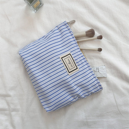 Striped Color Block Portable Make Up Bag
