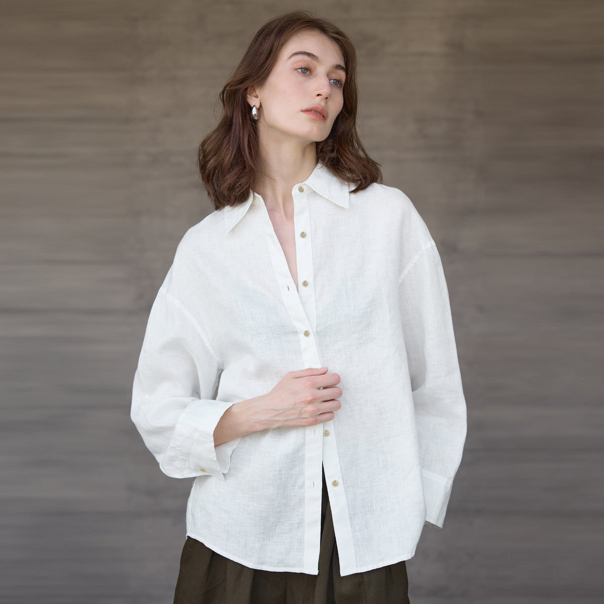 Loose Fit Solid Color Linen Shirt for Women