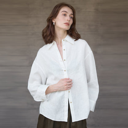 Loose Fit Solid Color Linen Shirt for Women