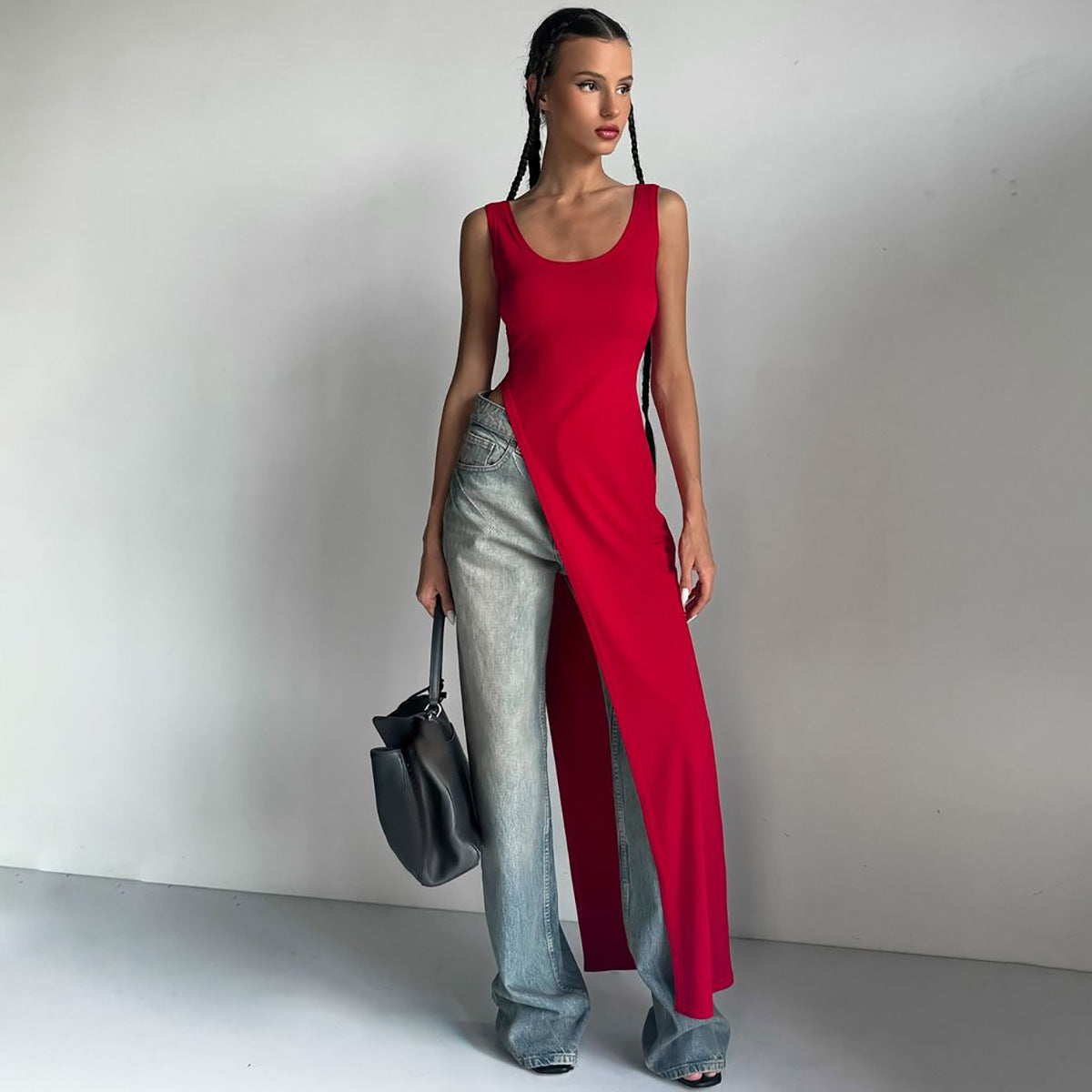 Trendy Sleeveless Midi Dress With Side Slit
