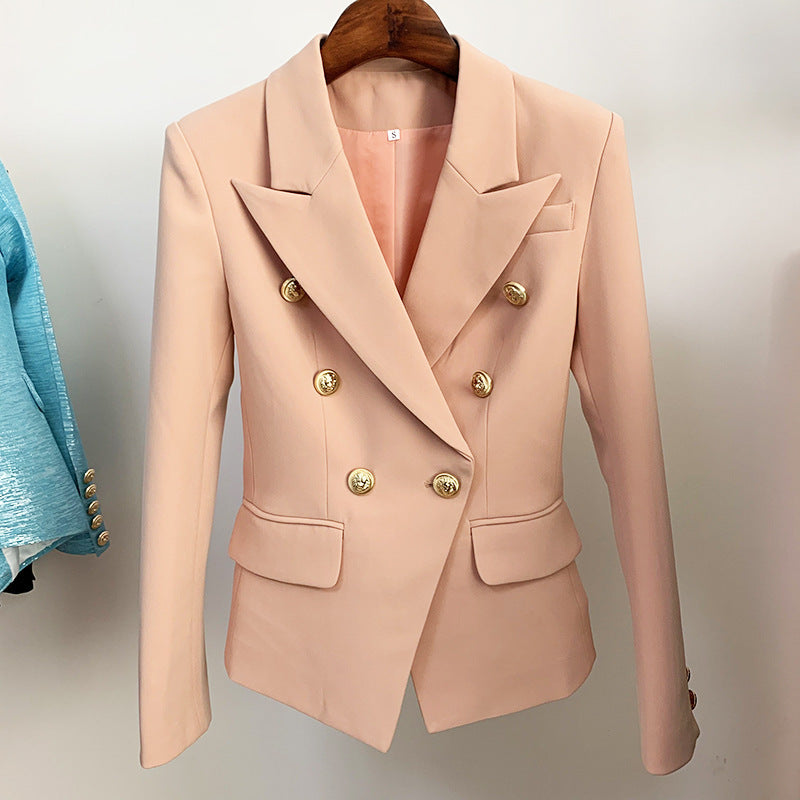 Double-Breasted Blazer With Metal Lion Head Button