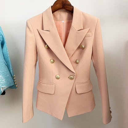 Double-Breasted Blazer With Metal Lion Head Button