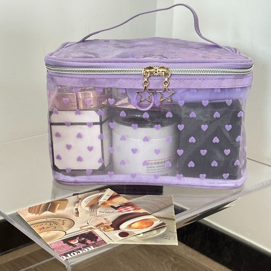 Flocked Heart Makeup Bag Convenient Large Capacity Breathable