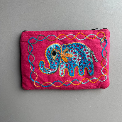 Nepali Hand-Embroidered Suede Ethnic Style Mini Coin Purse Pocket Card Bag Short Fabric Coin Bag