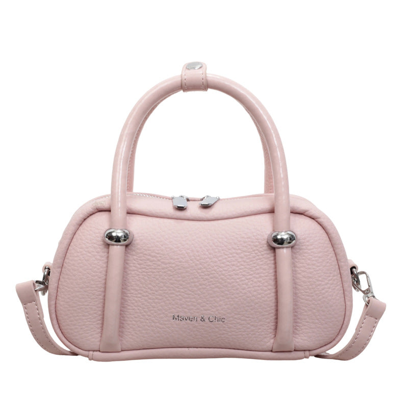 Classic Bowler Bag Textured PU Handbag for Casual Wear