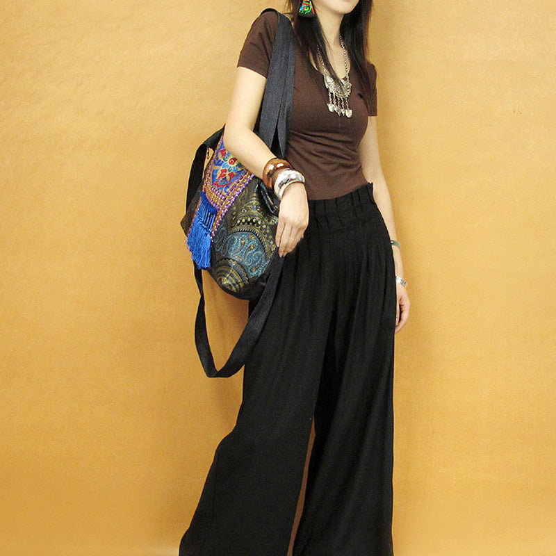 Original Ethnic Style, National Fashion, Retro Literature And Art Embroidery Tassel Single Shoulder Messenger Bag, Large Capacity Travel Cowboy Bag