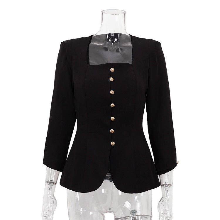 Black Tailored Square Neck Blazer