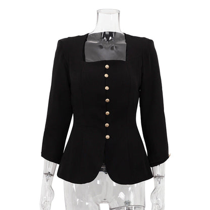 Black Tailored Square Neck Blazer