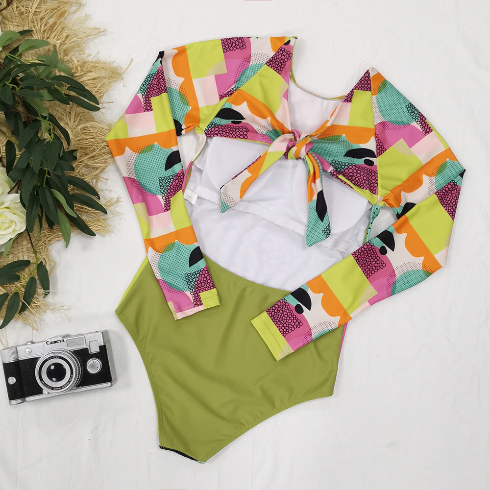 Long Sleeve Abstract Printed One-Piece Swimsuit Women'S Surfing Suit Swimwear Sports Sexy Surfing Wetsuit