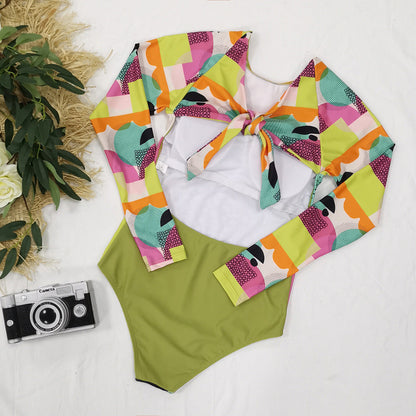 Long Sleeve Abstract Printed One-Piece Swimsuit Women'S Surfing Suit Swimwear Sports Sexy Surfing Wetsuit